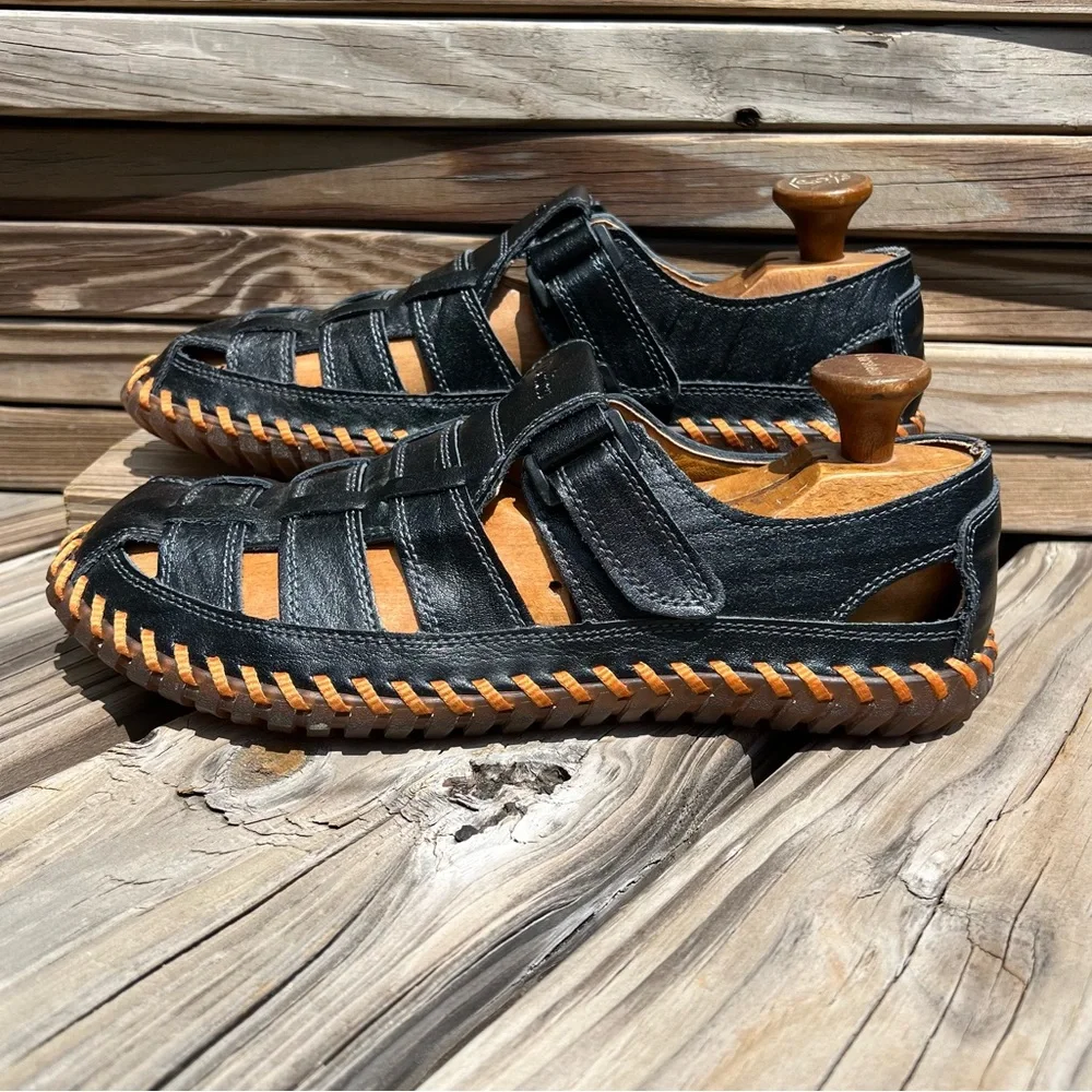 - Black Leather Sz 10 Fisherman Sandals! NEW!